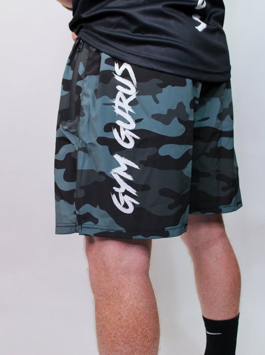 Combat Trainer Shorts – Black Stealth Camo