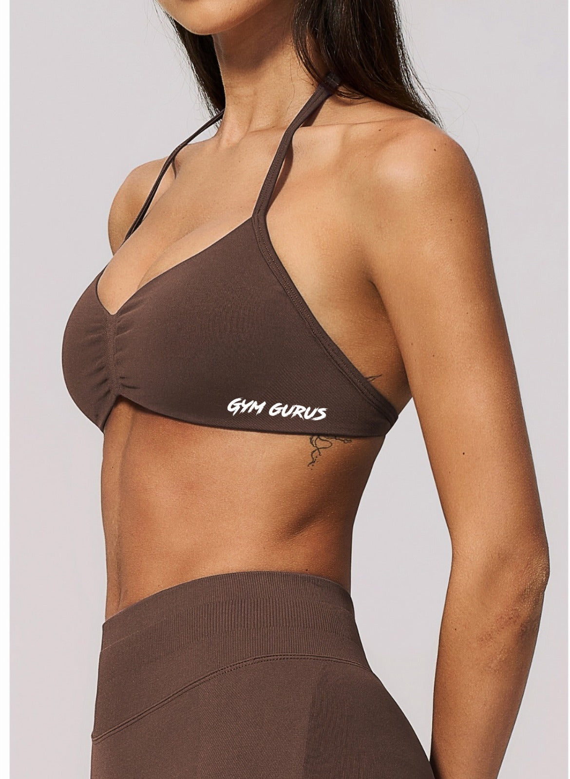 CHOCOLATE BROWN OPEN-BACK HALTER TOP
