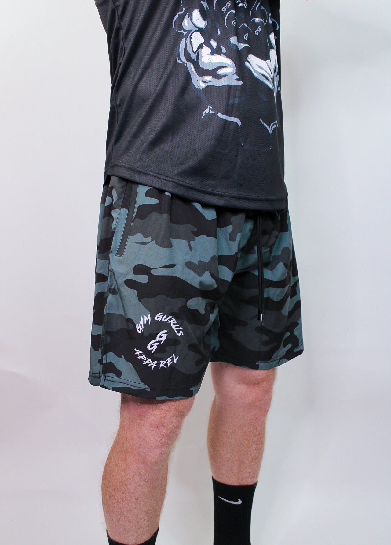 Combat Trainer Shorts – Black Stealth Camo