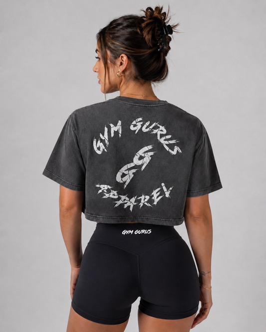 Breaking Through Barriers Guru Crop Tee - Stonewashed Grey | Gym Gurus Apparel