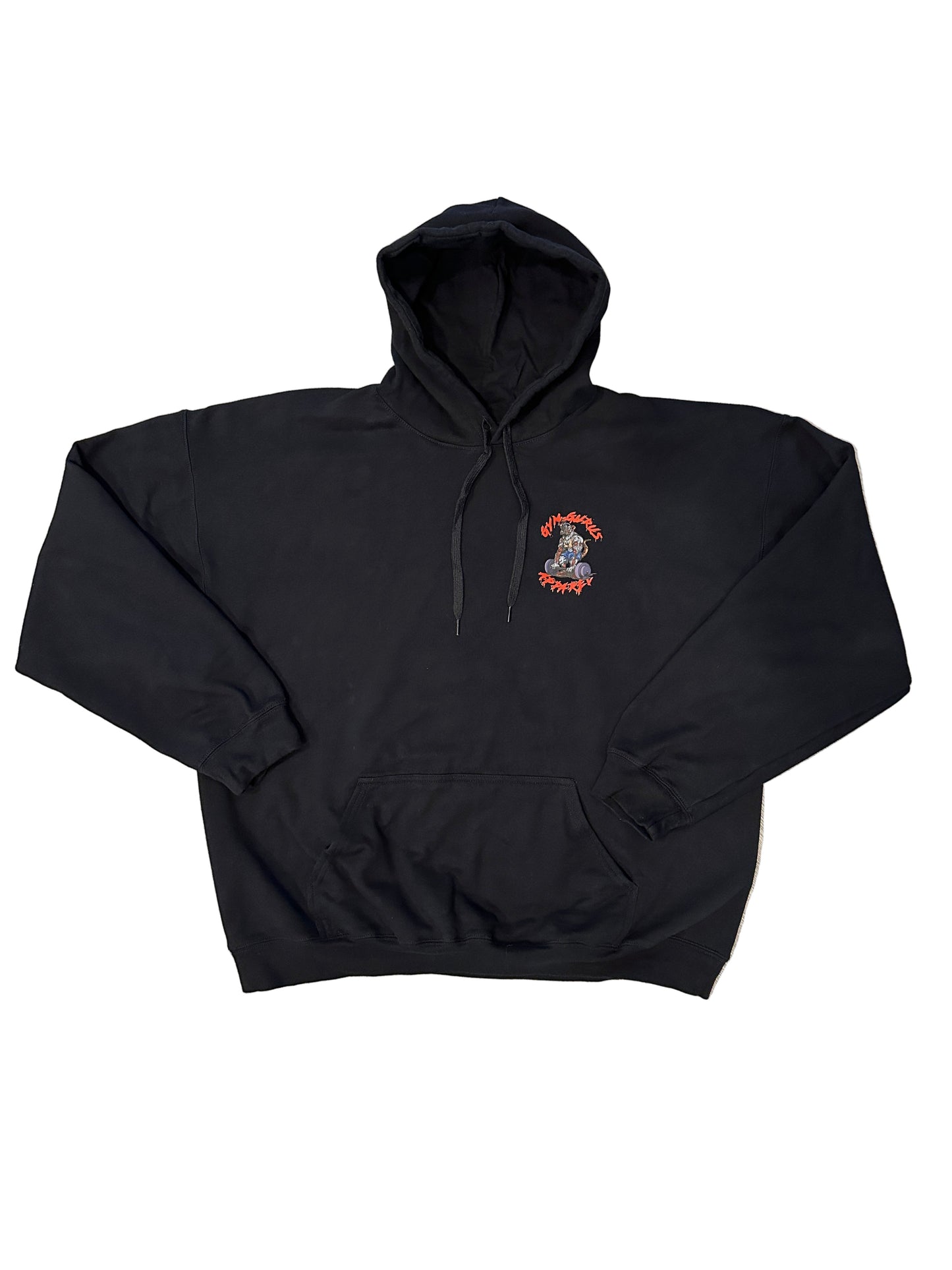 Black hoodie with a small graphic